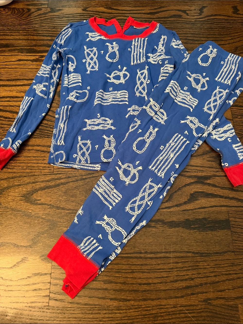The Beaufort Bonnet Company Blue Nautical Rope Pajama Set with Red Trim